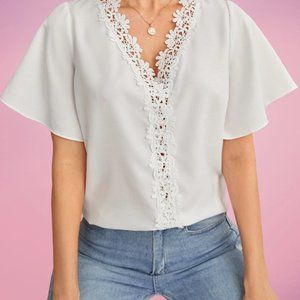White Lace Butterfly Sleeve Top